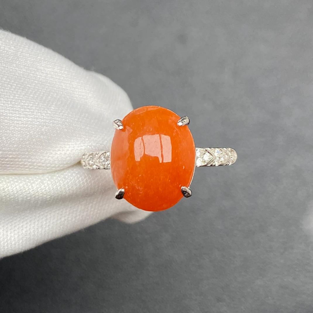 天然A货翡翠满色红黄翡翠高级红润橘红橘黄黄色色标级S925银镶嵌6