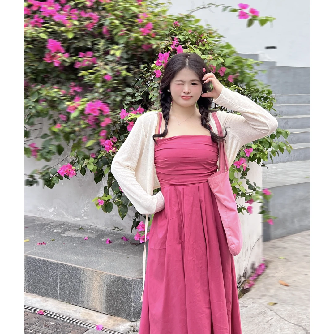 【青苍】大头婷微胖定制连衣裙桔梗法式褶皱显瘦气质长款吊带初恋裙