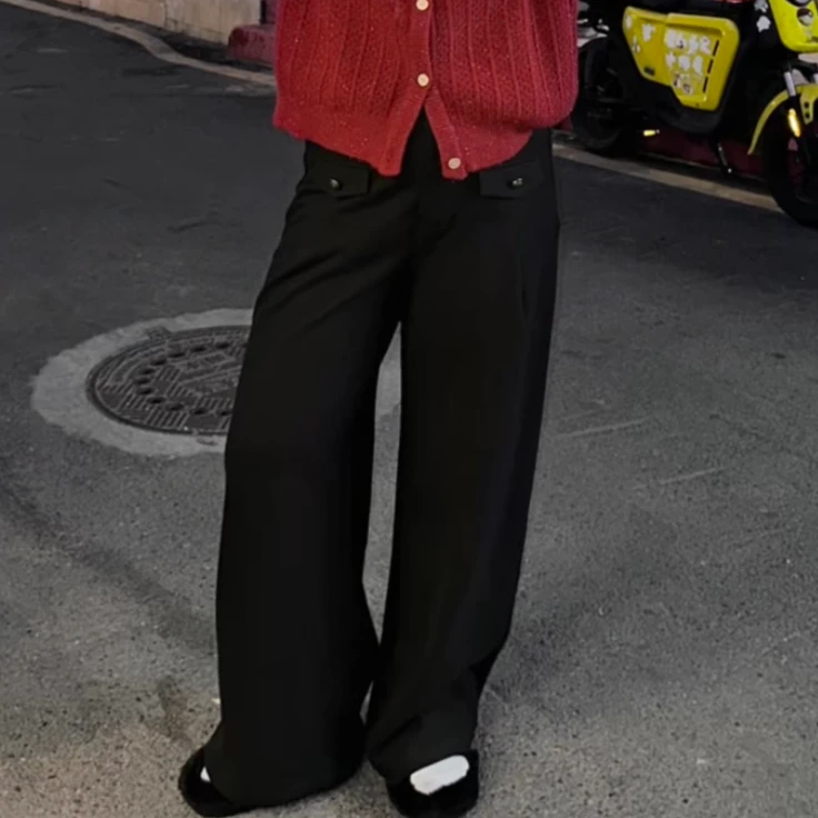 青苍洋开心新款黑色高腰窄版阔腿大码裤子胖mm大腿粗屁股大Y6143