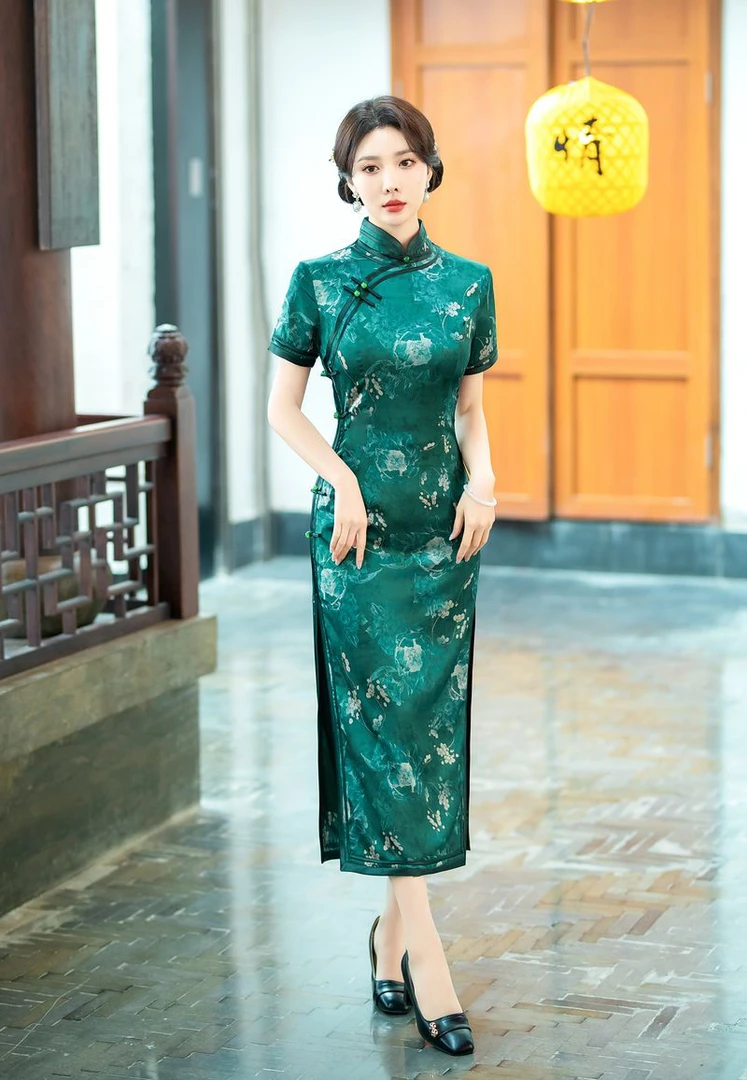 【248】（衣长125cm）重磅重工高腰气质旗袍