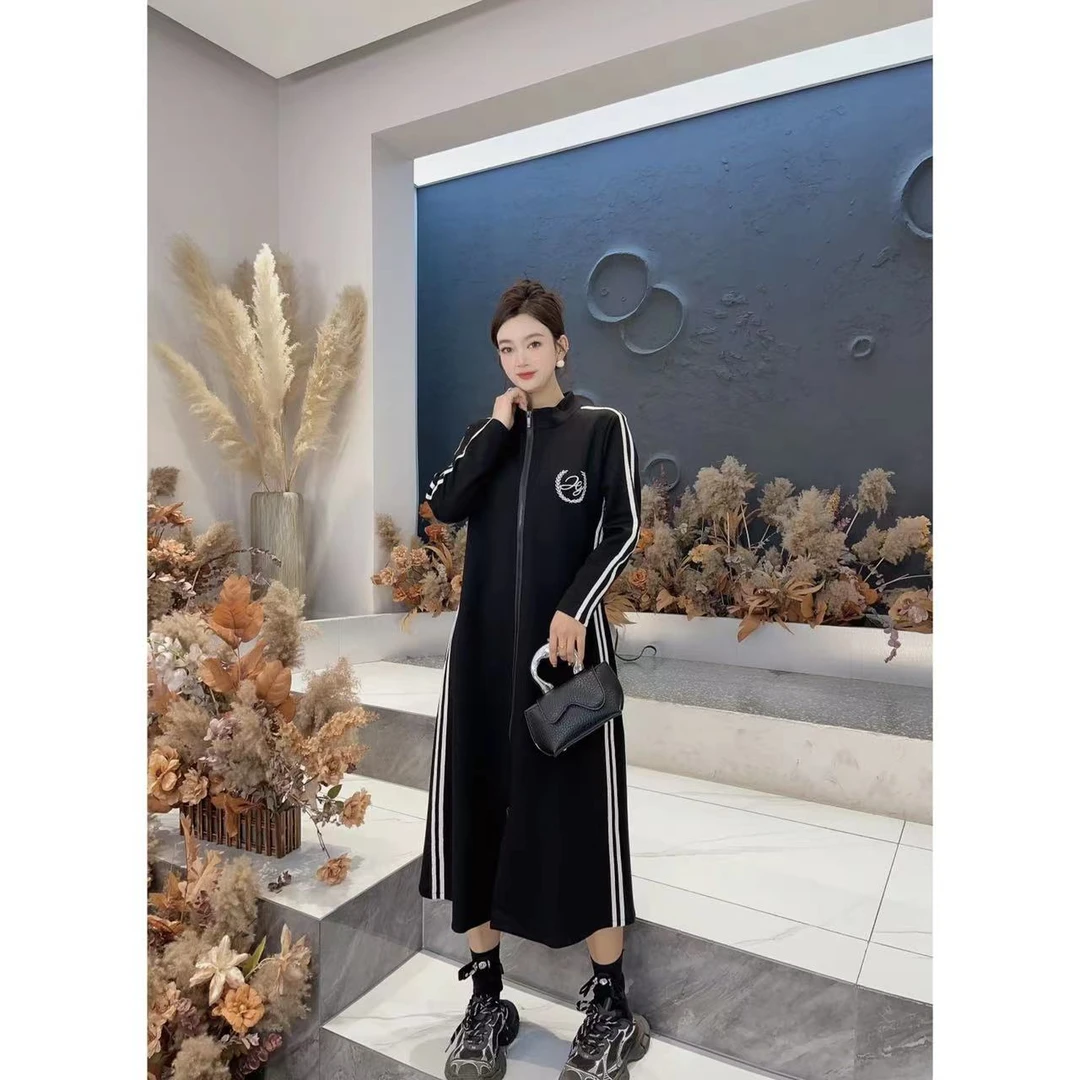 大码立领拉链卫衣式长短款两个版本连衣裙5718