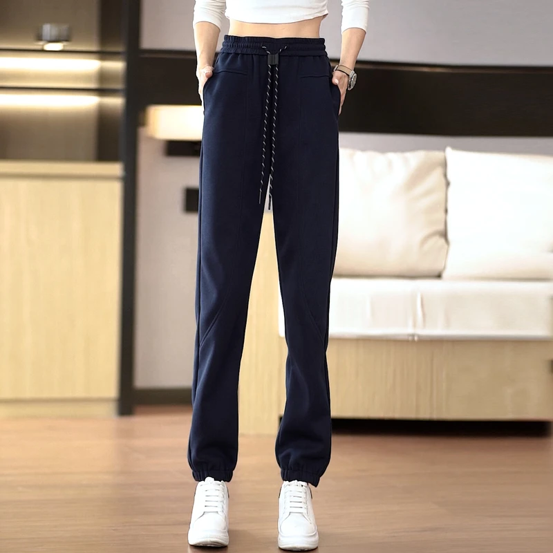 春秋新款高腰抽绳束脚裤大码百搭休闲哈伦裤时尚弹力宽松显瘦卫裤