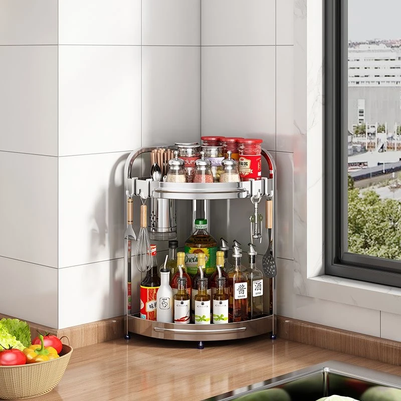 【2025新款】厨房不锈钢置物架家用台面三角调料架墙角挂件转角收纳