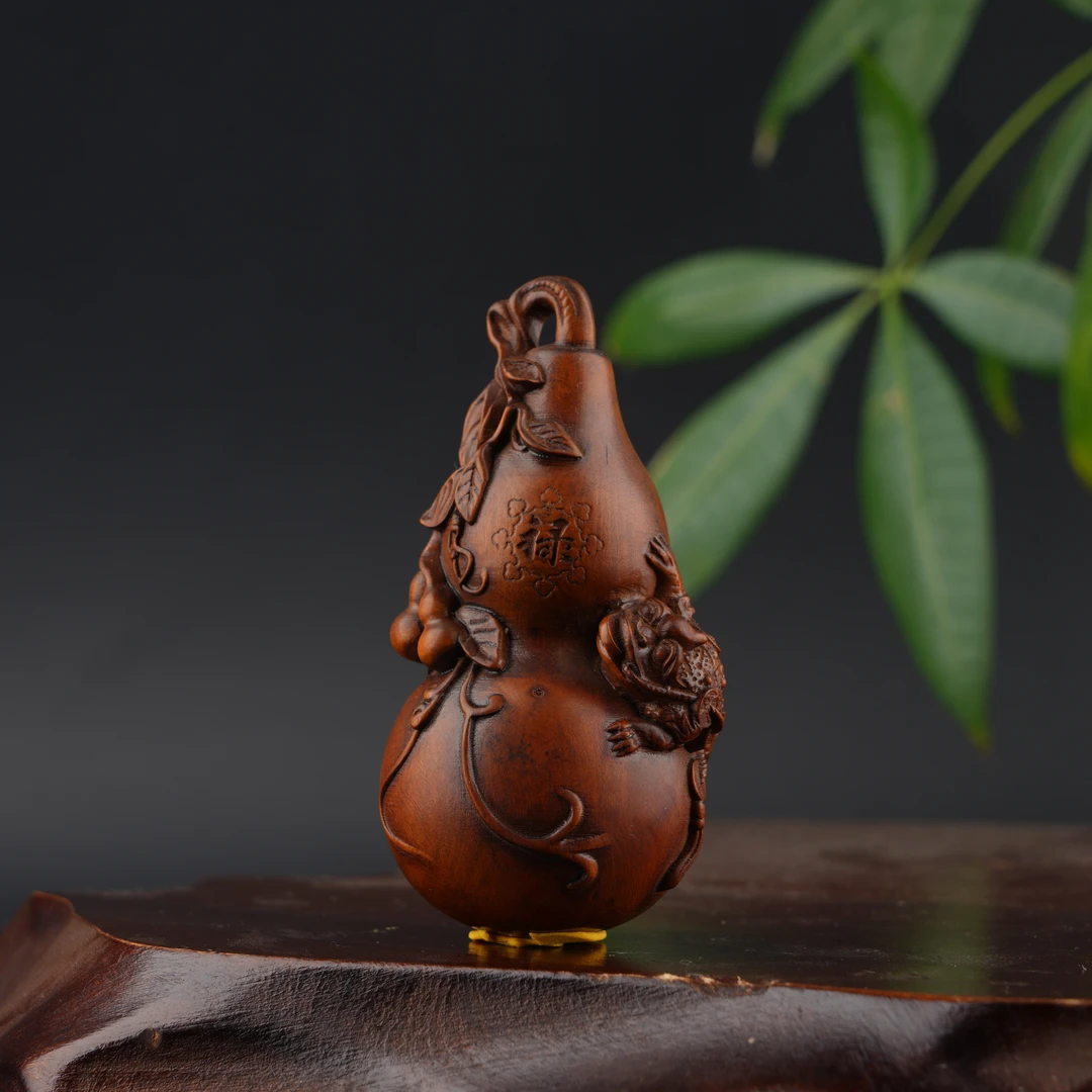 金蟾葫芦黄杨木雕刻手把件实木随身盘玩手把件收藏招财汽车挂件