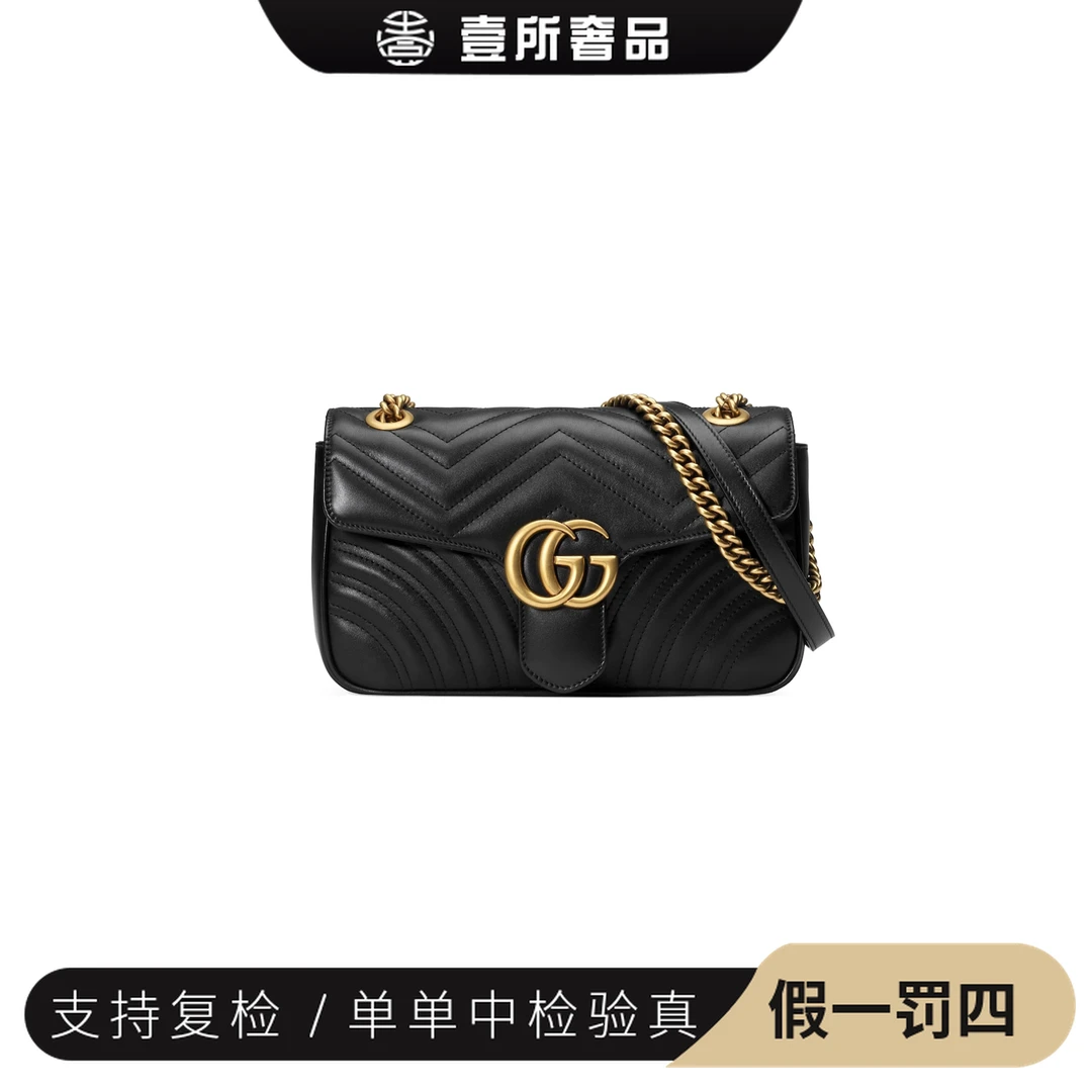 99新 GUCCI/古驰 壹所奢品/GUCCI古驰马蒙黑金26链条斜跨包/98/粥