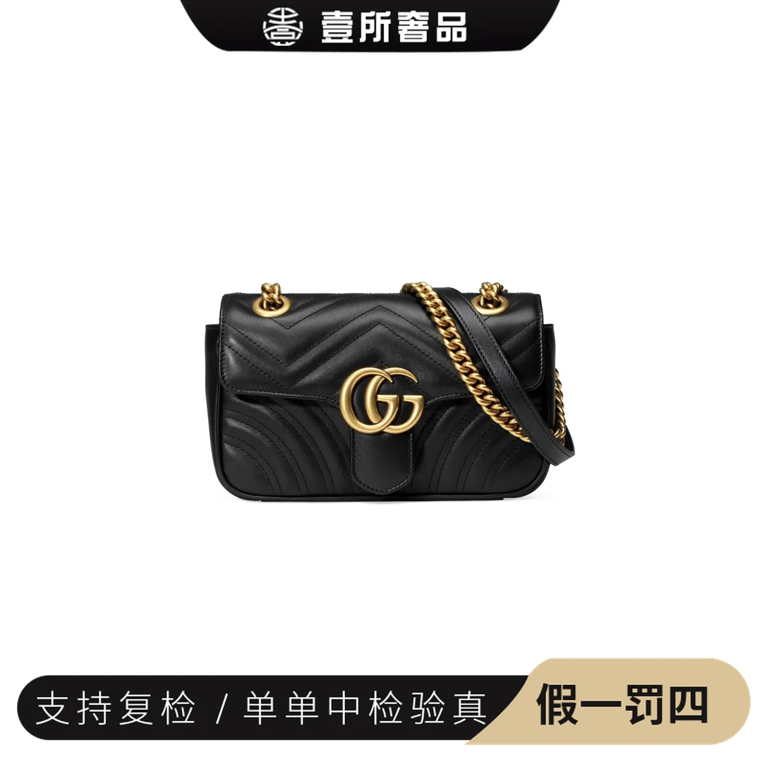 99新 GUCCI/古驰 壹所奢品/黑金马蒙22斜跨包/单肩包/98 新粥