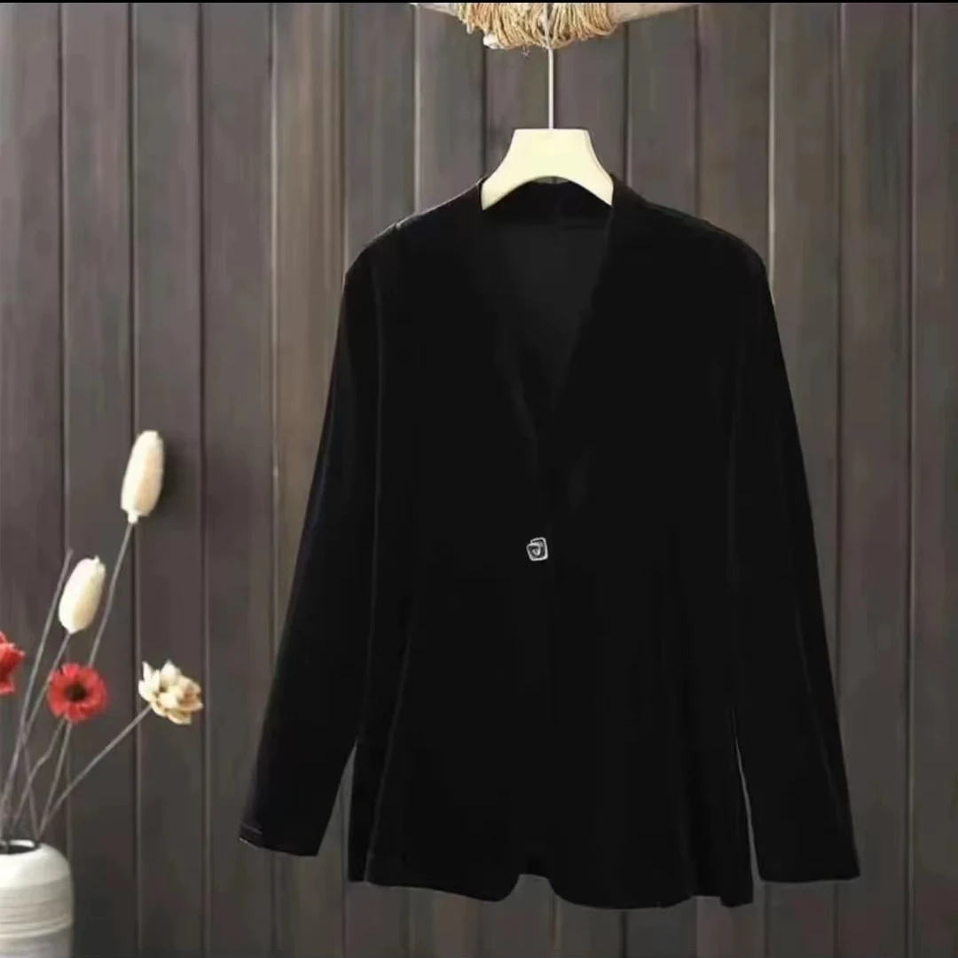 早春新款百搭丝绒一粒扣西装外套显瘦气质修身女士休闲网红小西装