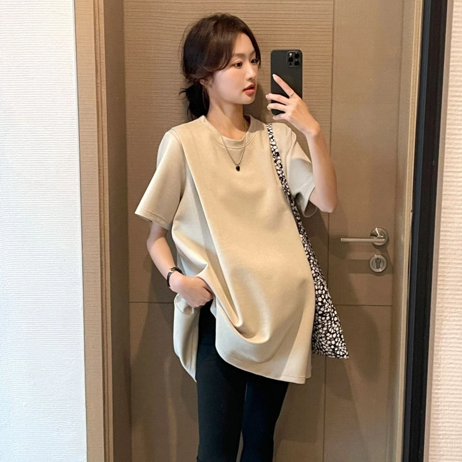 夏季新款孕妇装韩版宽松大码简约时尚休闲圆领套头短袖T恤潮辣妈