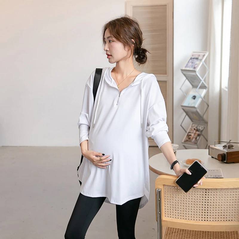 秋季孕妇装装宽松大码连帽孕妇T恤上衣长袖时尚卫衣孕妇洋气时髦