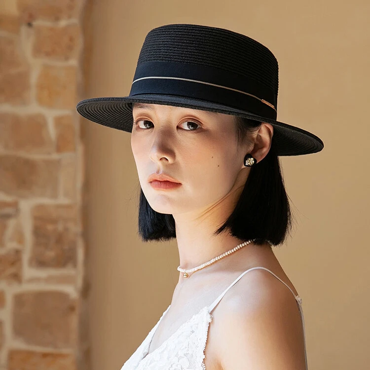 平顶草帽女新款法式复古优雅礼帽时尚休闲遮阳帽大码防晒帽子夏季