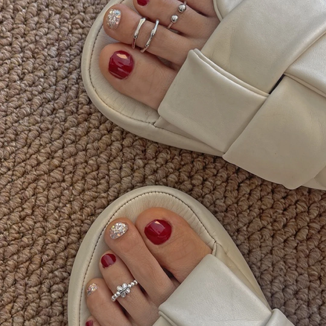 925银戒指 原创～精美蝴蝶脚趾弹力绳串珠关节指环女开口尾戒