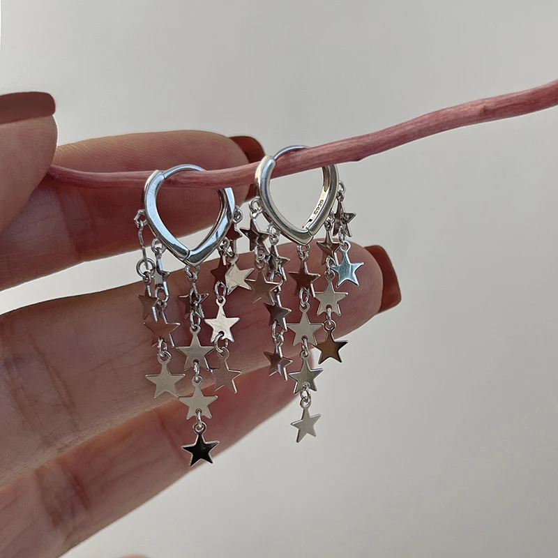 925银耳饰 五角星流苏耳扣 通体纯银短款气质亮片百搭耳环女耳坠