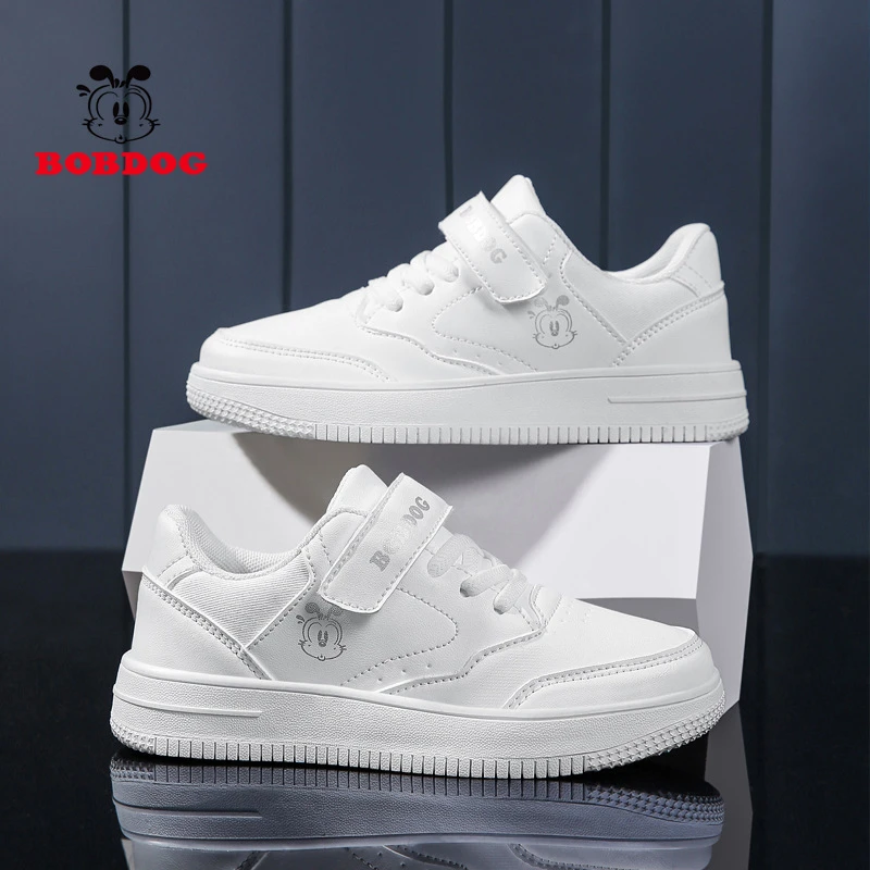 巴布豆儿童鞋男童板鞋秋季皮面防水小白鞋子学生休闲鞋百搭透气