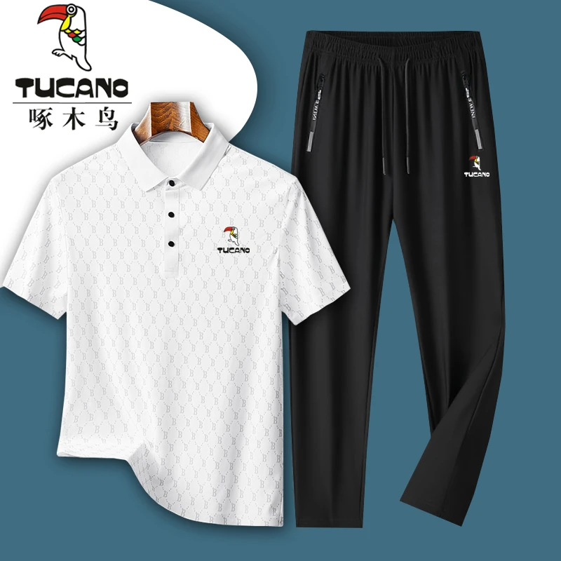 TUCANO/啄木鳥夏季男短袖POLO衫冰丝裤套装薄款透气速干爸爸套装