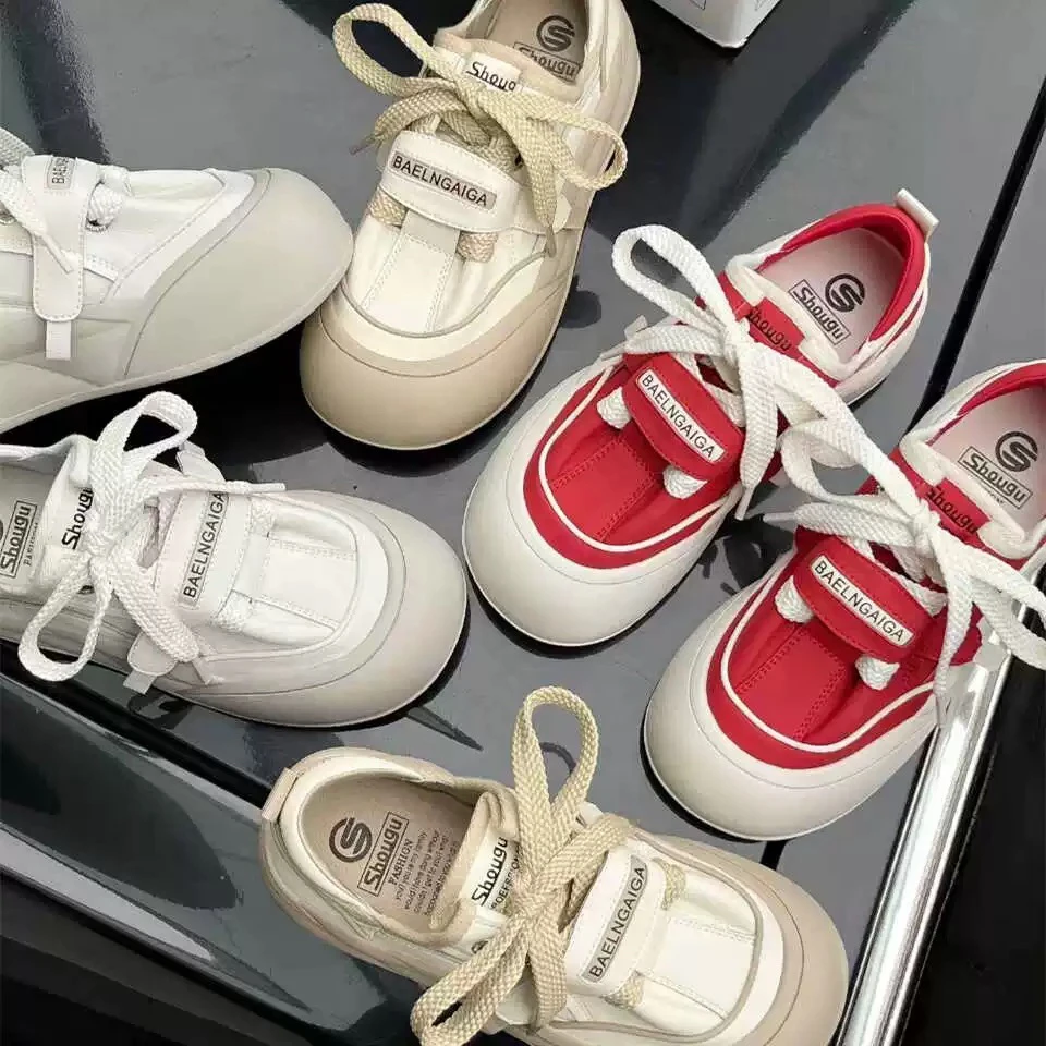 秋款软面合成真皮厚底中跟时尚百搭低帮运动休闲鞋ins面包鞋女