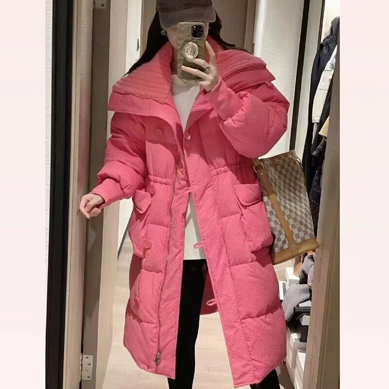 现货中长款加厚收腰棉服外套