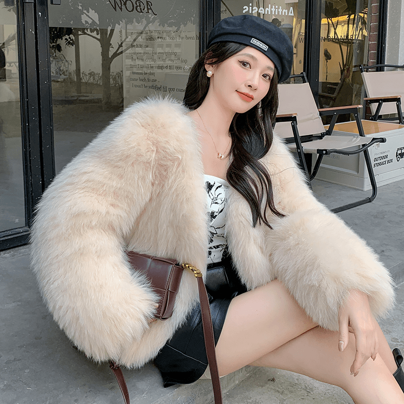 【SHU】芬兰进口狐狸毛加厚加密双面编织皮草外套女年轻显瘦短款潮