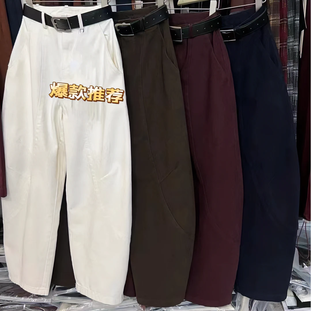 主播自留推荐！小众气质慵懒风设计感弧形宽松阔腿镰刀裤休闲长裤