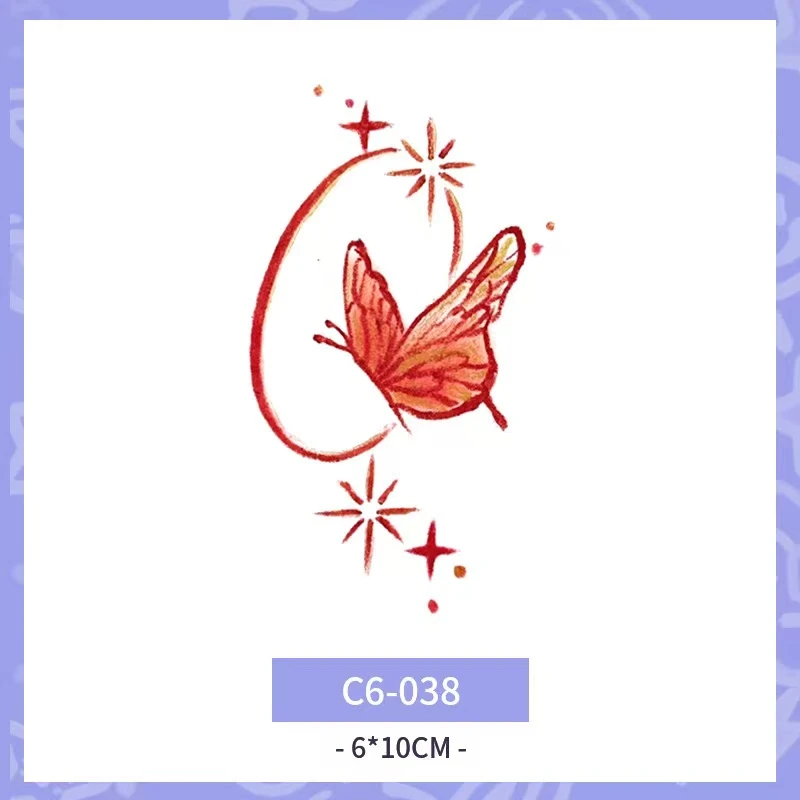 国风蝴蝶 彩色纹身贴多巴胺高颜值可洗辣妹腿部手臂贴纸