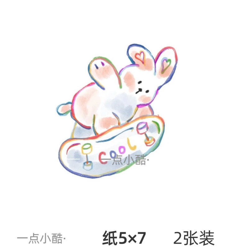 一点小酷.滑板酷兔小清新可爱ins风彩色纹身贴设计师独家授权款