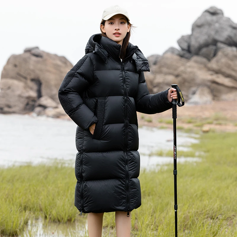 长款羽绒服女冬季95白鸭绒加厚外套2023新款过膝宽松休闲连帽女装