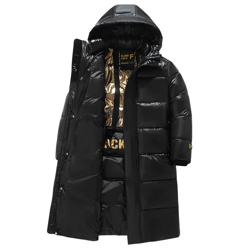 亮面冬季棉服男女长款加厚过膝情侣棉衣男黑金保暖防寒冬装棉袄潮