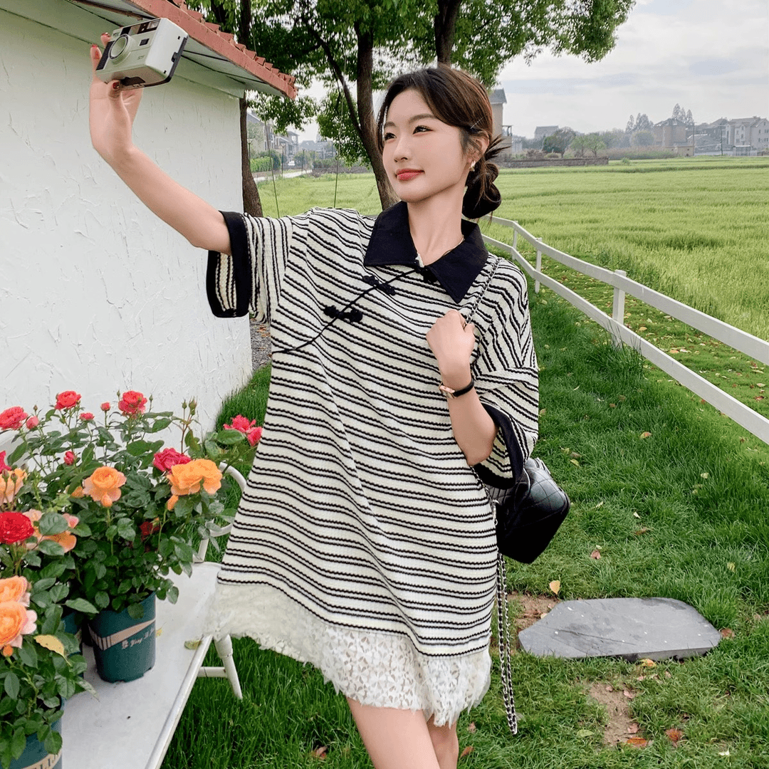 孕妇装夏季国风盘扣polo领连衣裙2024新款复古宽松中长款裙子夏装