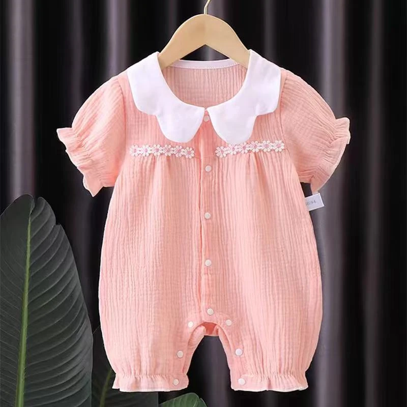 宝宝夏季半袖纱布棉一枝花薄款洋气纯棉连体衣