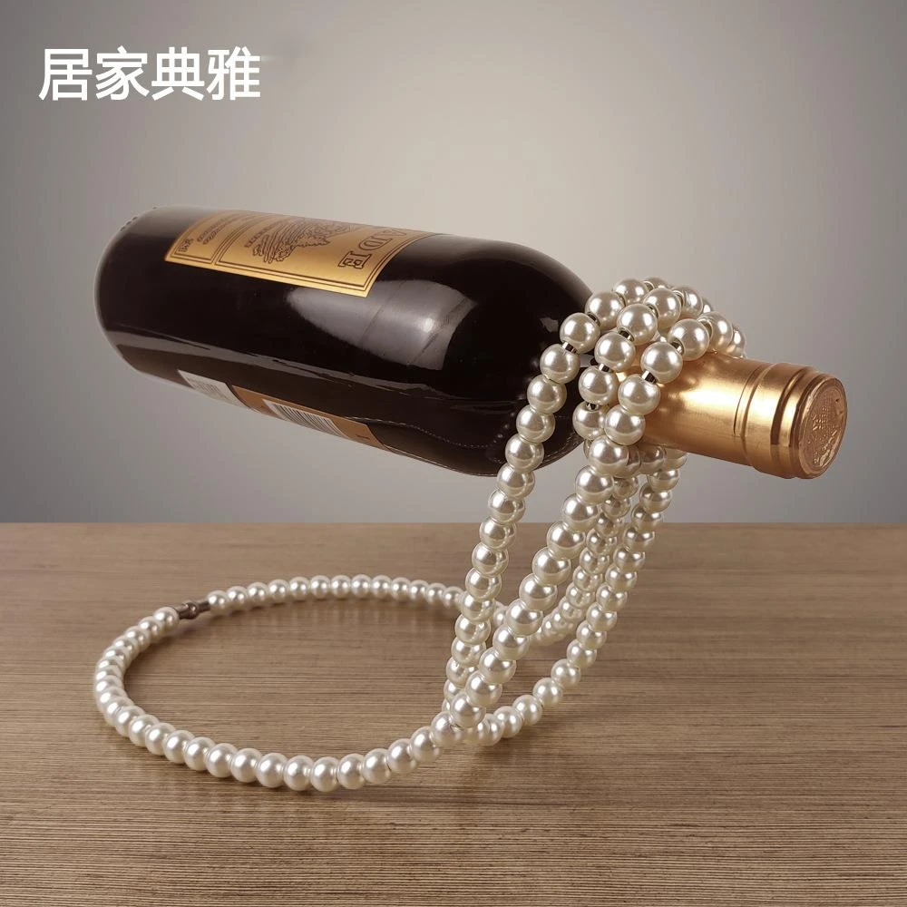 轻奢珍珠项链酒架新悬浮红酒架创意家居霍姆桌面装饰品轻奢风摆件