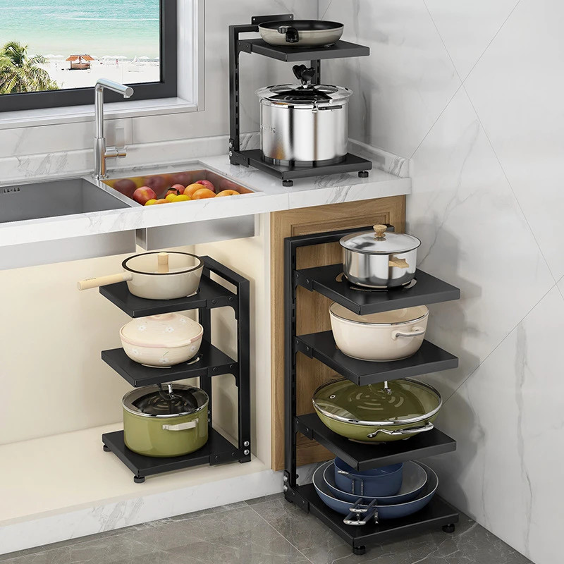 厨房分层多层置物架不锈钢下水槽家用柜子内架子锅架专放锅具收纳