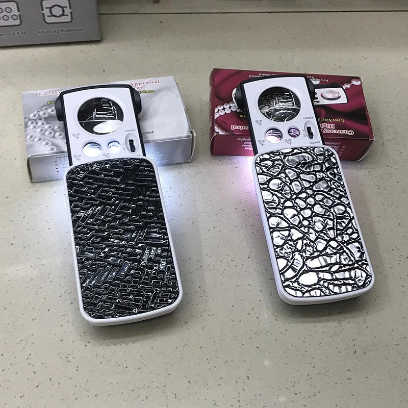 30倍60倍90倍放大镜验钞LED灯抽拉叠古玩珠宝钻石玉器翡翠鉴定用