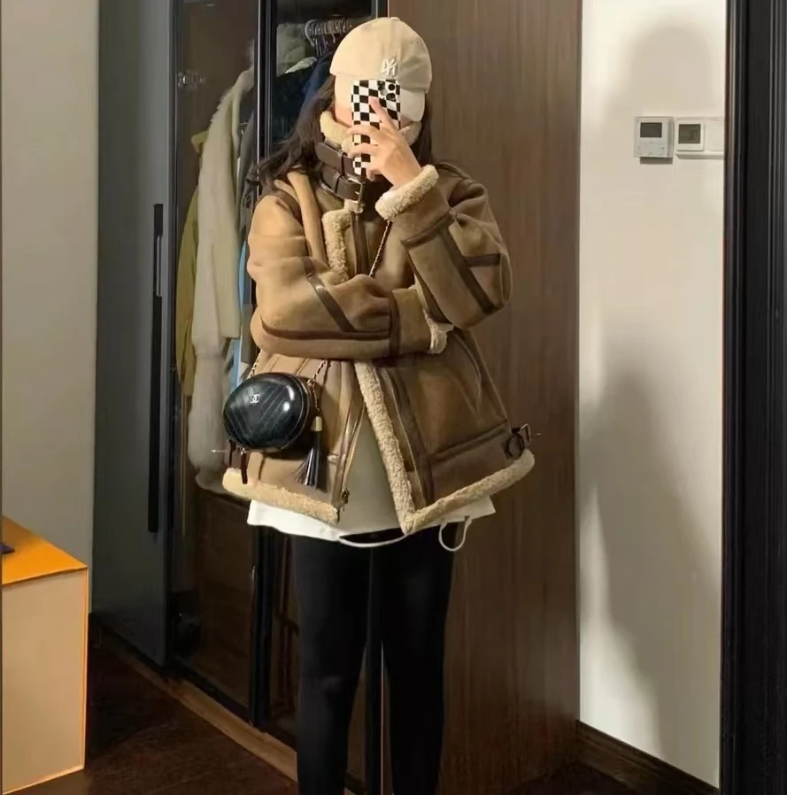 王语欣-2024年秋冬季新款高级感加绒加厚羊羔毛小个子外套