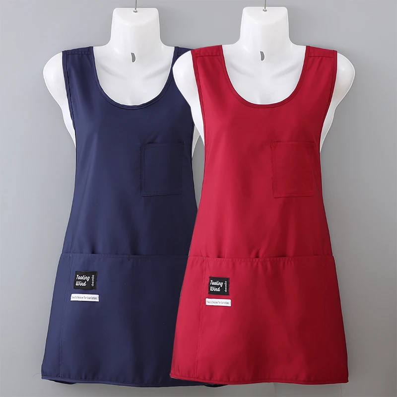 宽肩带耐磨耐脏防泼水工装纯色多口袋围裙厨房工作服可定制logo