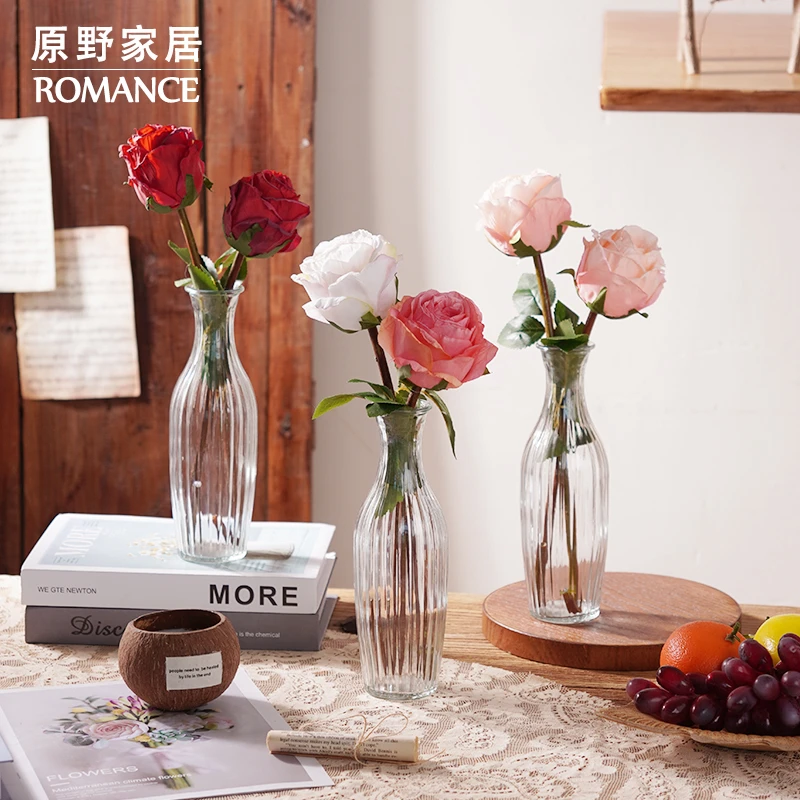 焦边玫瑰仿真花复古法式浪漫绢花轻奢客厅桌面假花餐桌高级感花艺