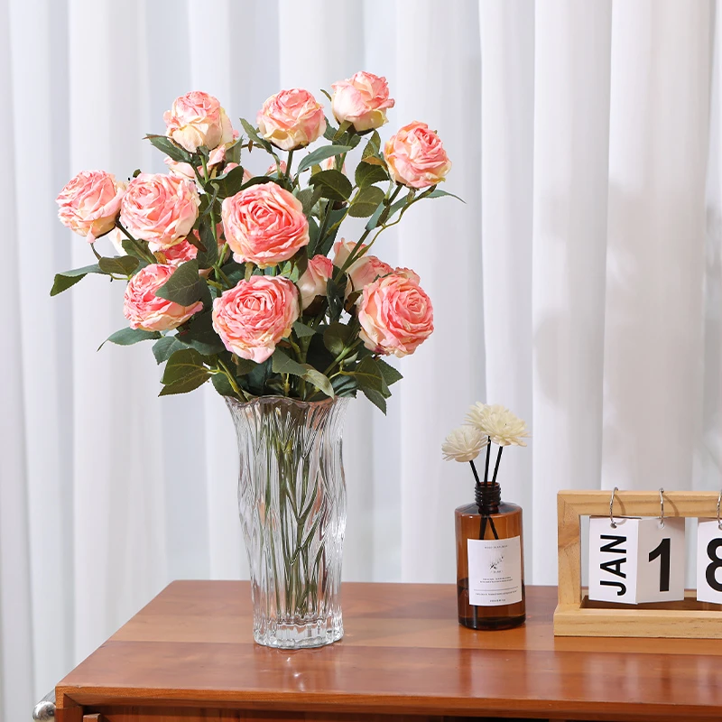 复古焦边玫瑰欧式仿真花束假花摆件客厅美式乡村装饰花艺绢花家居