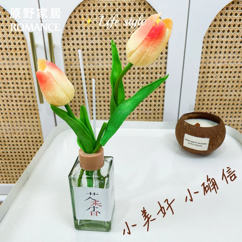 仿真开花郁金香奶油感保湿仿真花手感假花香薰客厅摆件餐桌