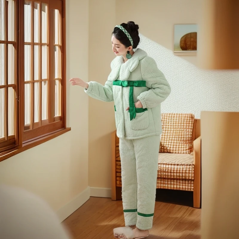 9019加绒加厚时尚保暖甜美公主风可外穿家居服套装冬季秋冬