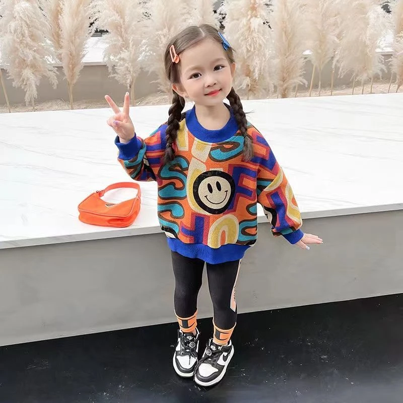 女童秋装套装2023新款儿童洋气时髦春秋卫衣薄款两件套女宝宝秋季