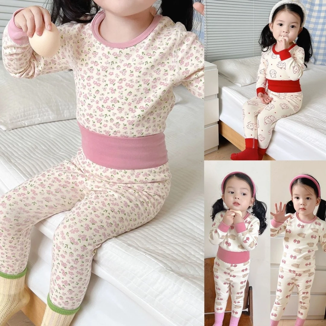 女童家居服睡衣秋冬款宝宝高腰护肚秋衣秋裤套装婴儿童保暖衣