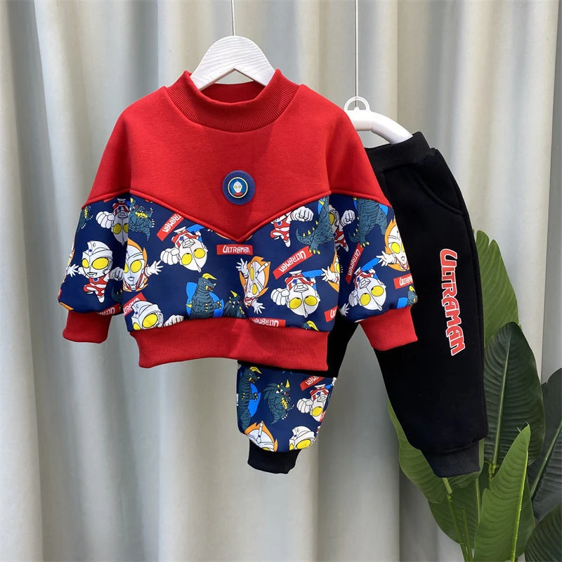 奥特曼发光衣服春秋款男童卫衣套装宝宝儿童加绒网红痞帅厚童洋气