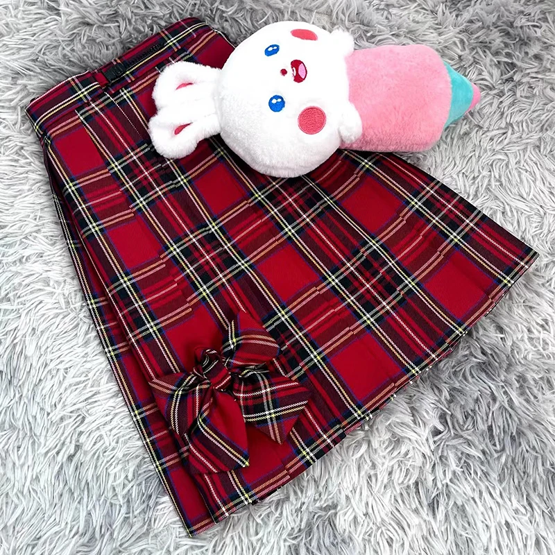 双子座原创正版JK制服小辣椒同格百褶裙红色学院风半身裙JK格裙