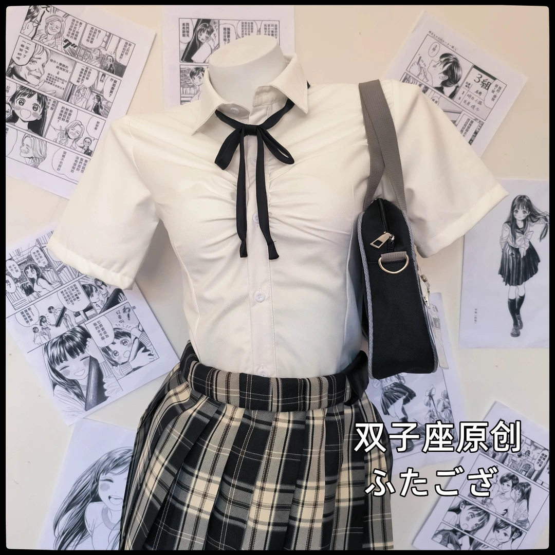 双子座原创JK制服夏季衬衫纯欲风衬衣辣妹穿搭学院风绑带上衣反季