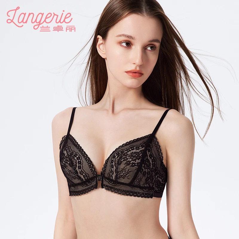 兰卓丽商场同款前扣美背内衣女小胸聚拢无钢圈性感蕾丝文胸