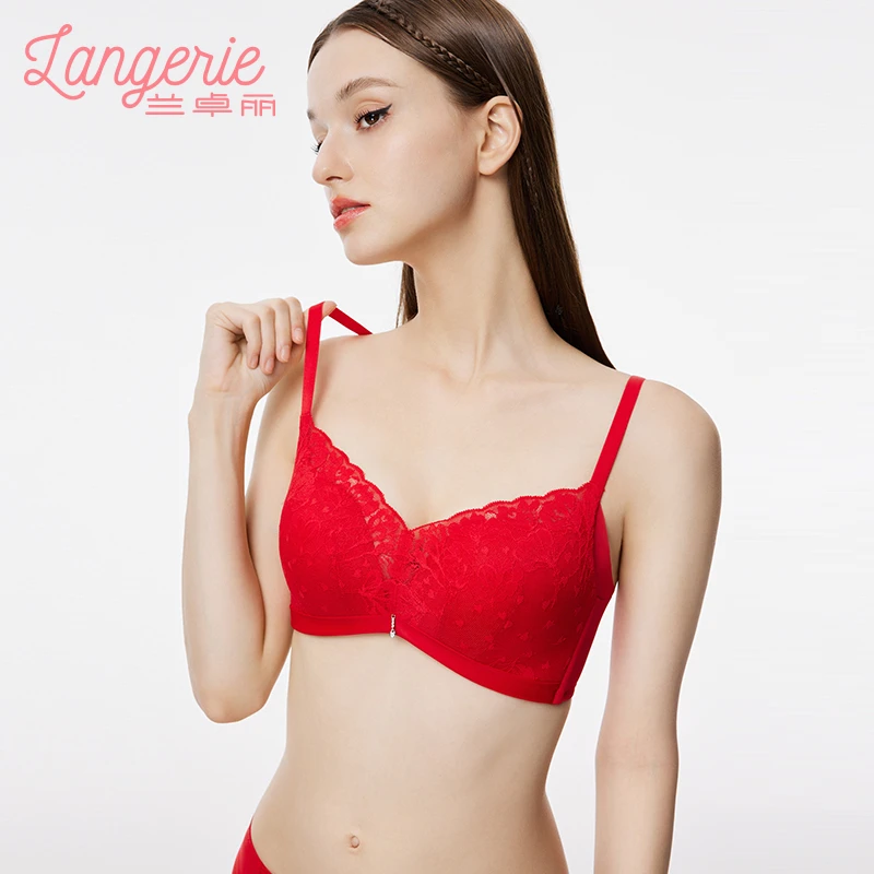 兰卓丽商场同款内衣女小胸聚拢无钢圈文胸性感蕾丝舒适胸罩收副乳