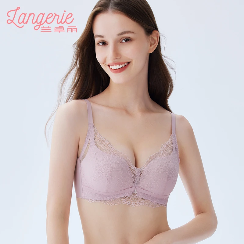 兰卓丽性感蕾丝提拉调整型小胸聚拢无钢圈内衣女文胸