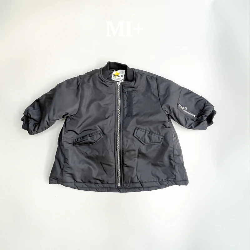 【90码】秋冬宽松长棒球服纯色黑色儿童外套长袖加厚童装时尚