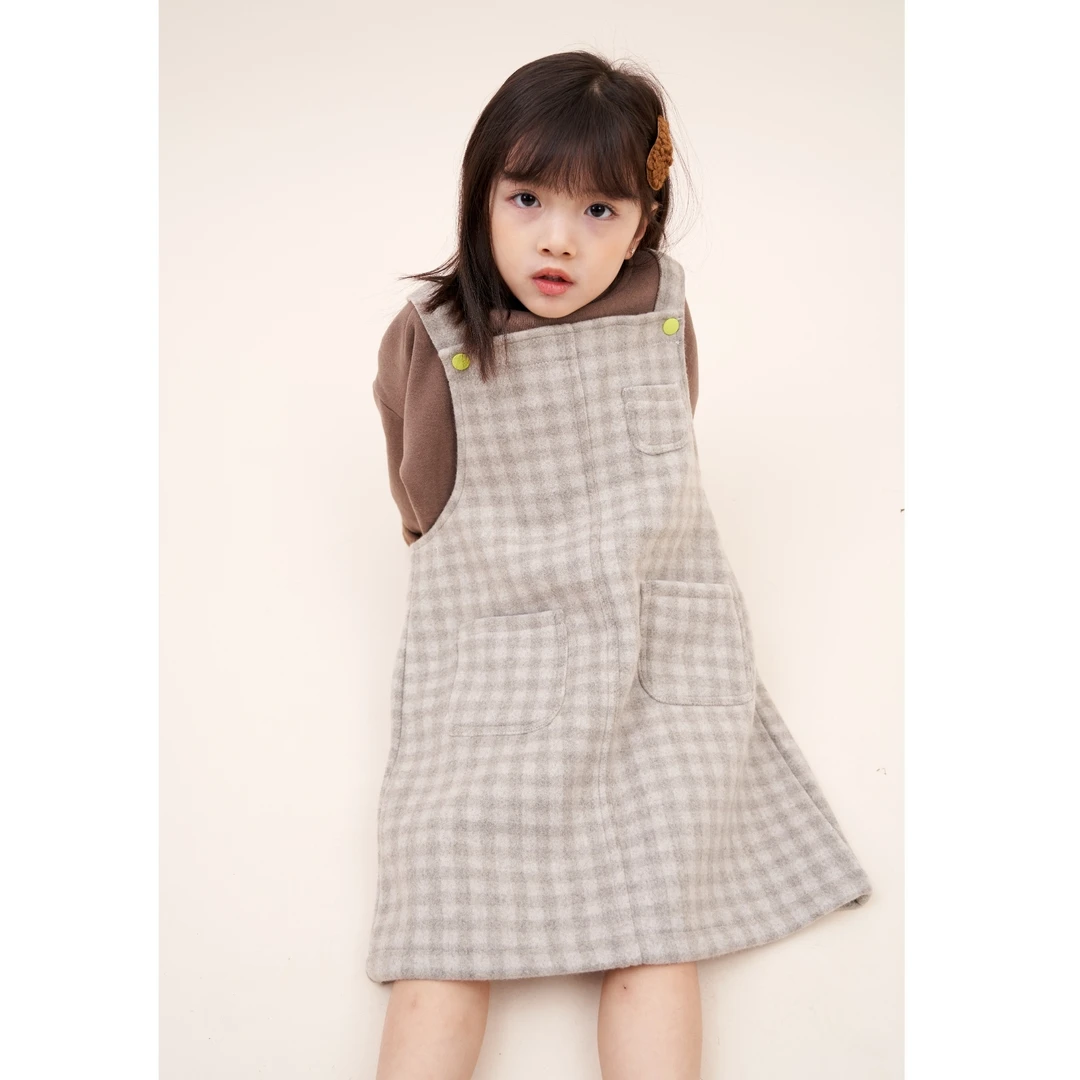 【90~150】加绒一体绒背带连衣裙小格子时髦洋气女孩保暖