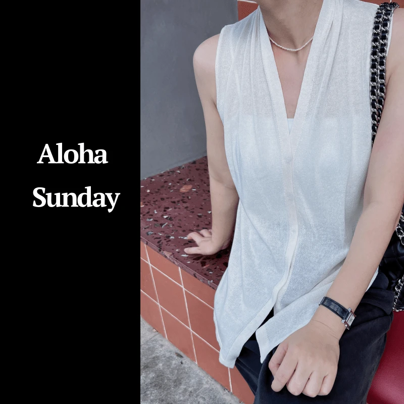 【女装】韩国V领亚麻针织上衣女夏季2024新款修身显瘦气质韩版无袖