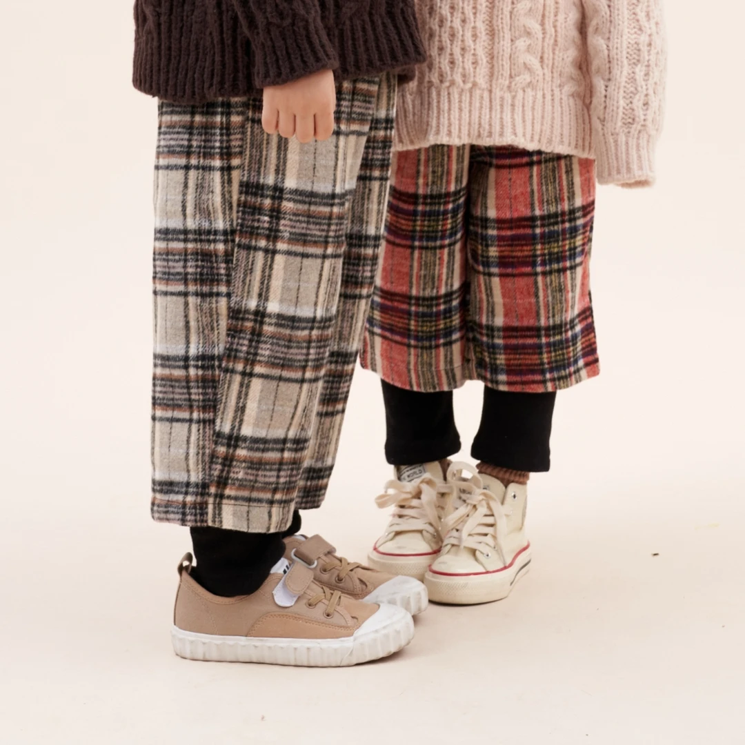 【冬】【90~140码】假两件加厚加绒休闲裤格子裤儿童直筒搭配长裤保暖