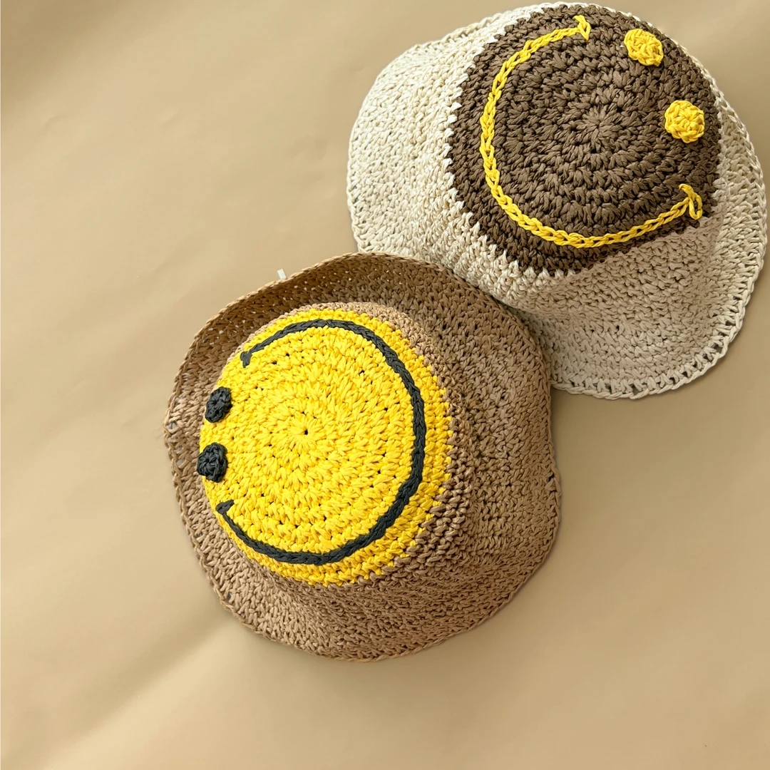 【48~52cm】MIJIA2023夏笑脸草帽宝宝儿童帽子渔夫铁丝帽防晒柔软